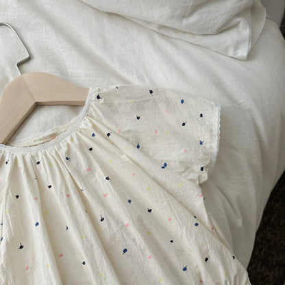 半袖ロンパース ベビーロンパース 半袖ルーズボディスーツ カラフル刺繍【mh0006299】