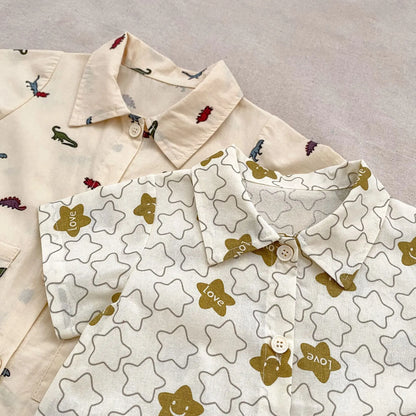 半袖ジャンプスーツ ベビージャンプスーツ 半袖つなぎ 恐竜ダイナソー/星スタープリント【mh0006312】