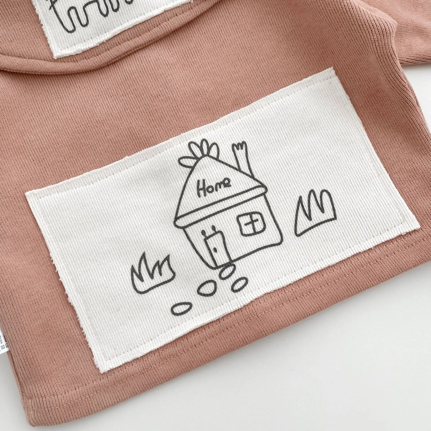 カーディガン・パーカー ベビーカーディガン ニットジャケット お絵描き 猫 家 パッチワーク ビッグラペルカラー ピンク【mh0006355】