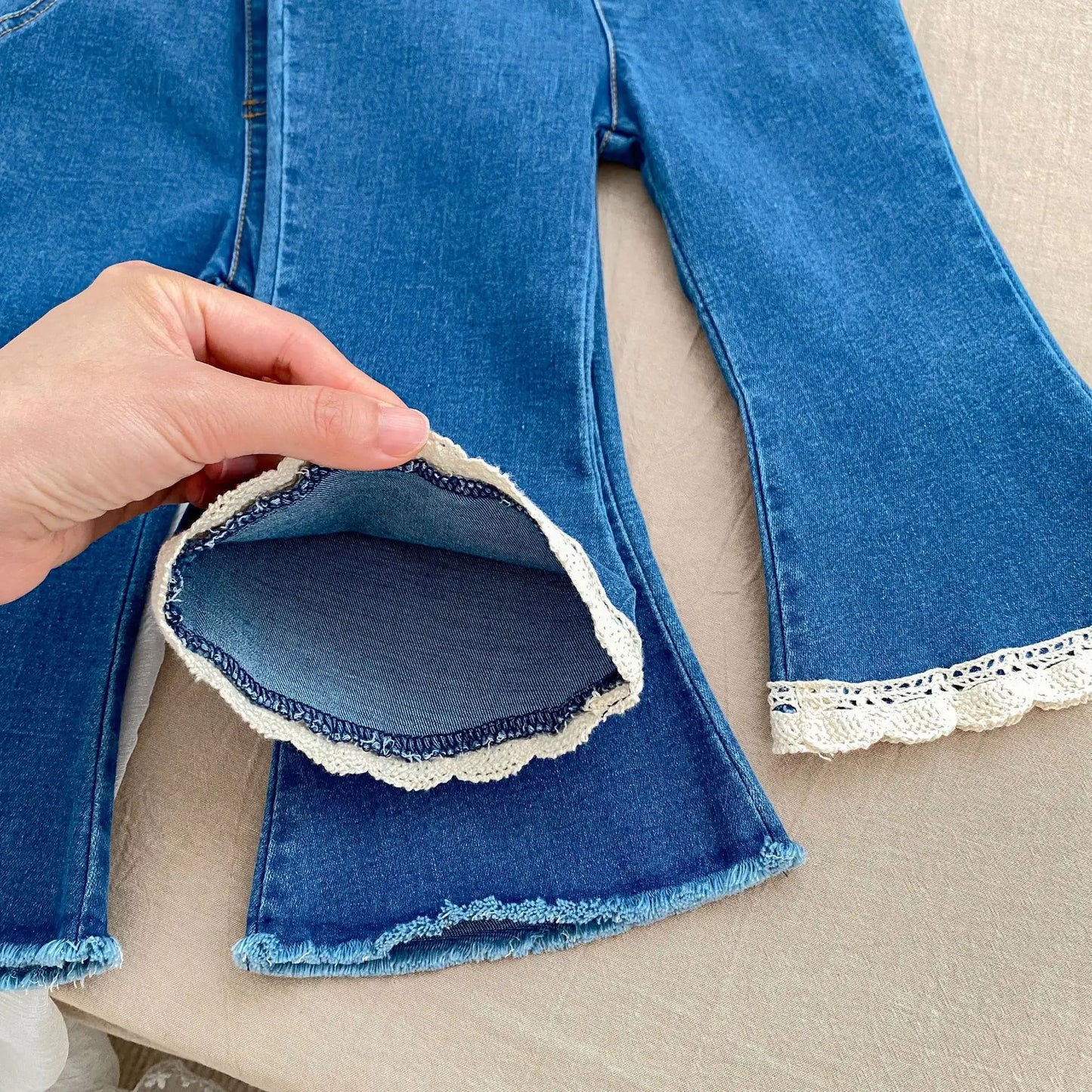デニムパンツ ベビーパンツ デニムフレアパンツ レース ジーンズ ジーパン レギパン【mh0006395】