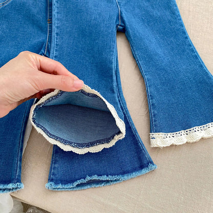 デニムパンツ ベビーパンツ デニムフレアパンツ レース ジーンズ ジーパン レギパン【mh0006395】