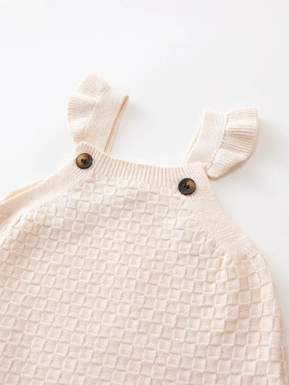 ノースリーブロンパース ベビーロンパース サスペンダージャンプスーツ ニット フリル ベージュ【mh0006472】