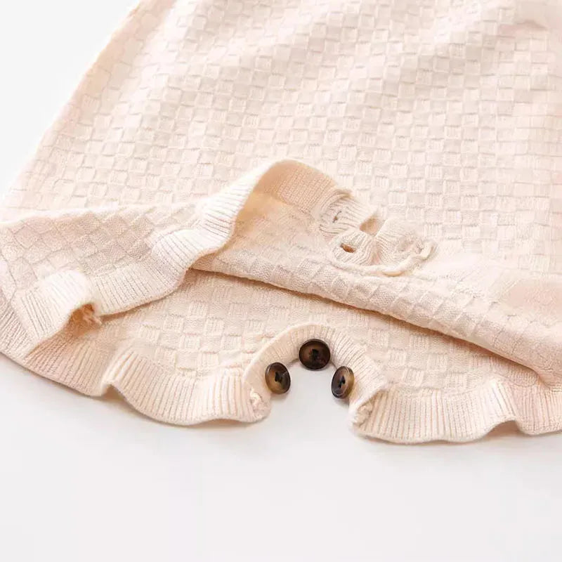 ノースリーブロンパース ベビーロンパース サスペンダージャンプスーツ ニット フリル ベージュ【mh0006472】