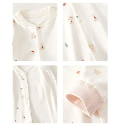 長袖ロンパース ベビーロンパース  長袖ジャンプスーツ ベアくまうさぎプリント【mh0006479】