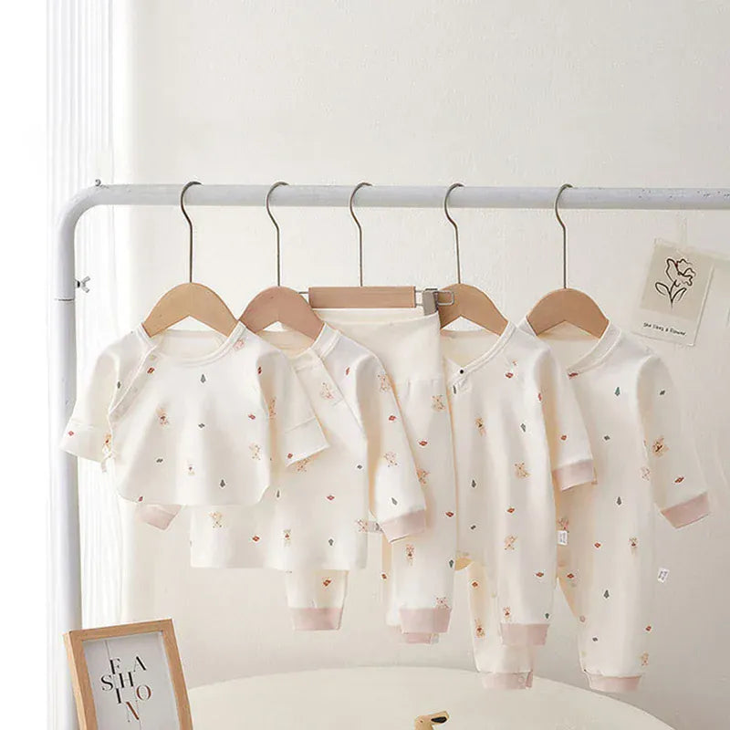 長袖ロンパース ベビーロンパース  長袖ジャンプスーツ ベアくまうさぎプリント【mh0006479】