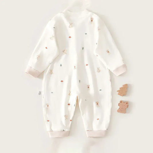 長袖ロンパース ベビーロンパース  長袖ジャンプスーツ ベアくまうさぎプリント【mh0006479】