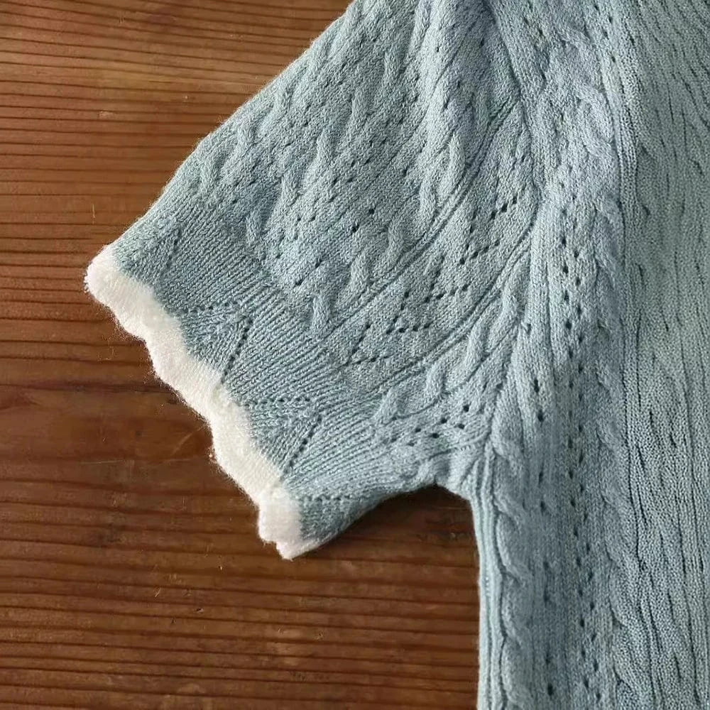 半袖シャツ・ブラウス キッズトップス ニット 半袖ブラウス 襟付きカットソー ブルーグレー【mh0006484】