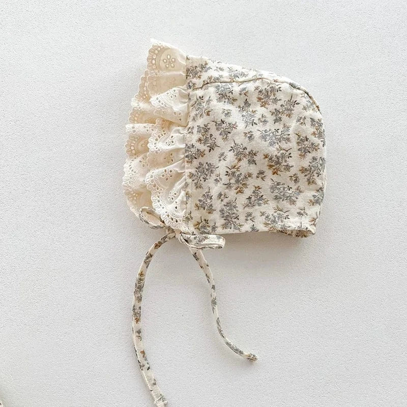 長袖ロンパース ベビーロンパース ボンネットセット 長袖レーススカートドッキングボディスーツ 帽子セット フラワー花柄プリント【mh0006502】