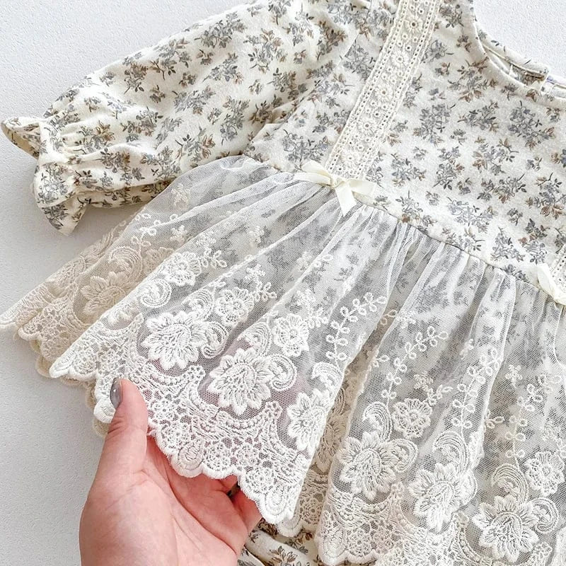 長袖ロンパース ベビーロンパース ボンネットセット 長袖レーススカートドッキングボディスーツ 帽子セット フラワー花柄プリント【mh0006502】