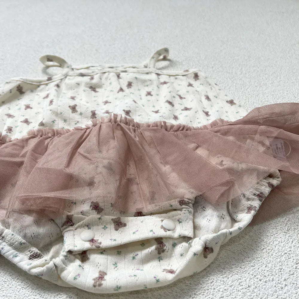 ノースリーブロンパース ベビーロンパース キャミソール チュチュチュールスカートドッキングボディスーツ【mh0006533】