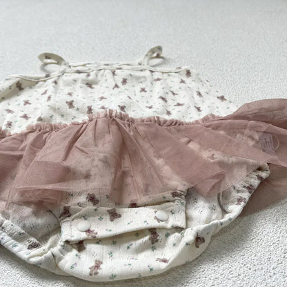 ノースリーブロンパース ベビーロンパース キャミソール チュチュチュールスカートドッキングボディスーツ【mh0006533】