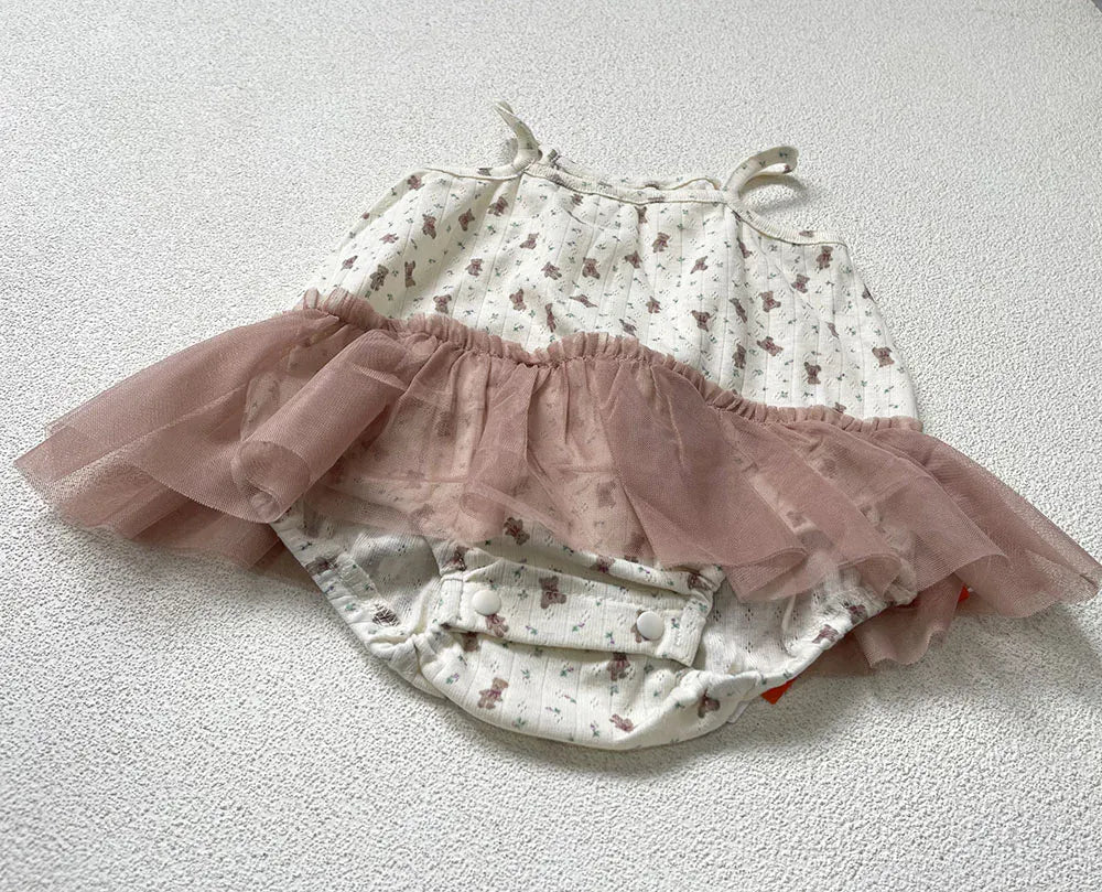 ノースリーブロンパース ベビーロンパース キャミソール チュチュチュールスカートドッキングボディスーツ【mh0006533】