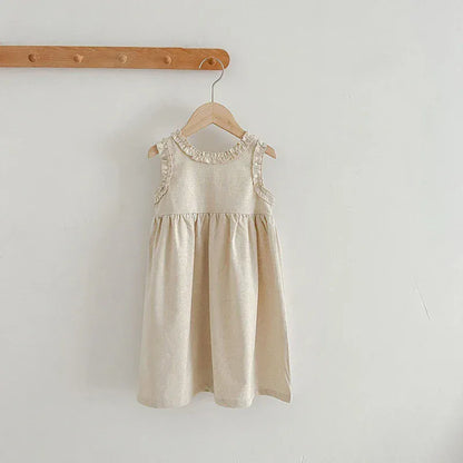 ノースリーブワンピース キッズワンピース コットンリネン ノースリーブ フリル シンプルベーシック ナチュラル【mh0006537】