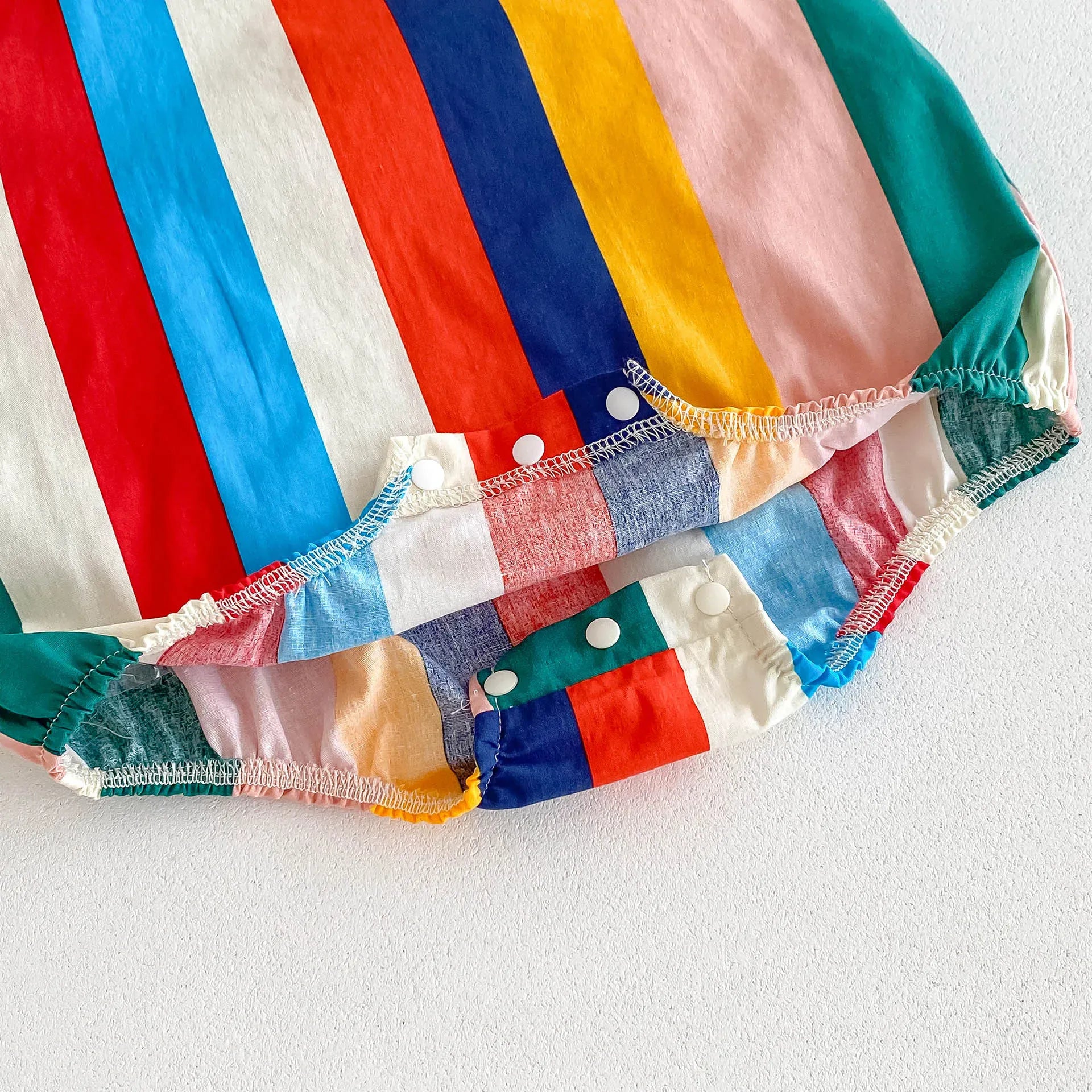 ノースリーブロンパース ベビーロンパース カラフルストライプ キャミソールボディスーツ リボン【mh0006551】