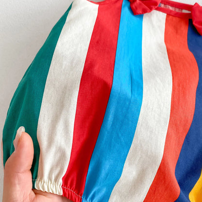 ノースリーブロンパース ベビーロンパース カラフルストライプ キャミソールボディスーツ リボン【mh0006551】