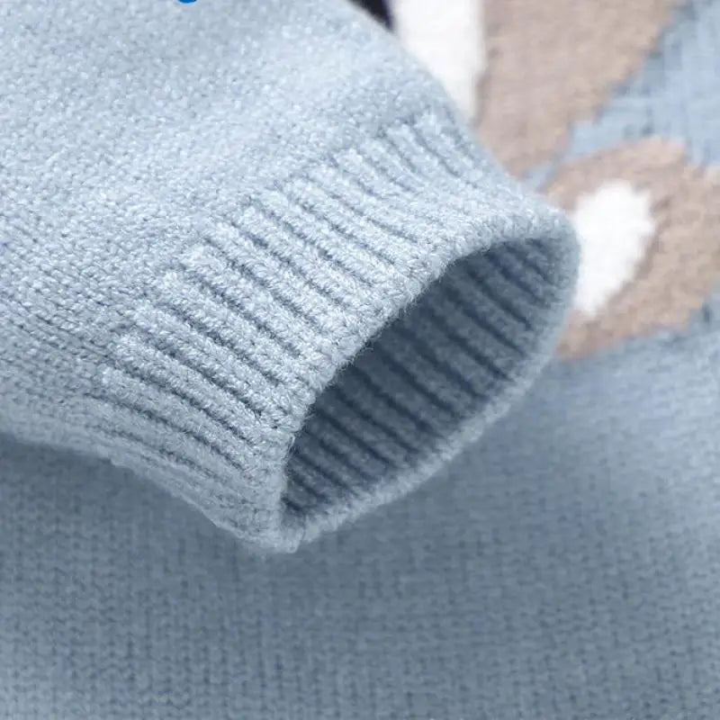 長袖ロンパース ベビーロンパース帽子セット ベアくま柄ニットドッキング長袖ジャンプスーツ ニット帽セット ブルー【mh0006820】