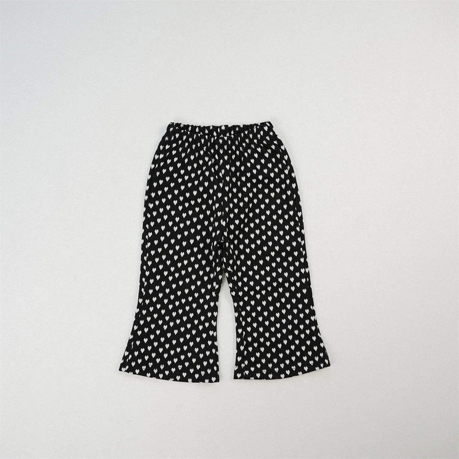 ロングパンツ・スウェットパンツ キッズパンツ プリント柄ワイドフレアパンツ 千鳥格子/レオパード/ハート/水玉ドット【mh0007010】