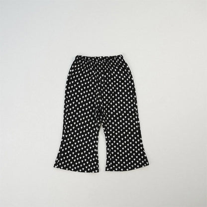 ロングパンツ・スウェットパンツ キッズパンツ プリント柄ワイドフレアパンツ 千鳥格子/レオパード/ハート/水玉ドット【mh0007010】