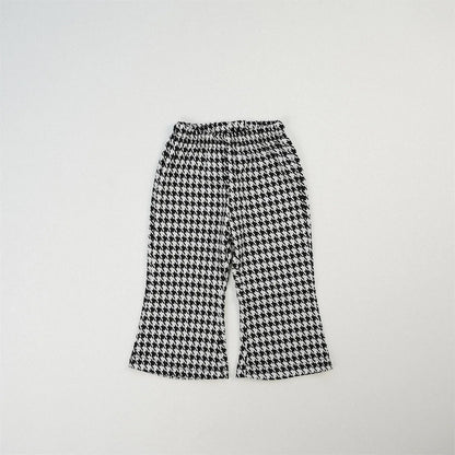 ロングパンツ・スウェットパンツ キッズパンツ プリント柄ワイドフレアパンツ 千鳥格子/レオパード/ハート/水玉ドット【mh0007010】