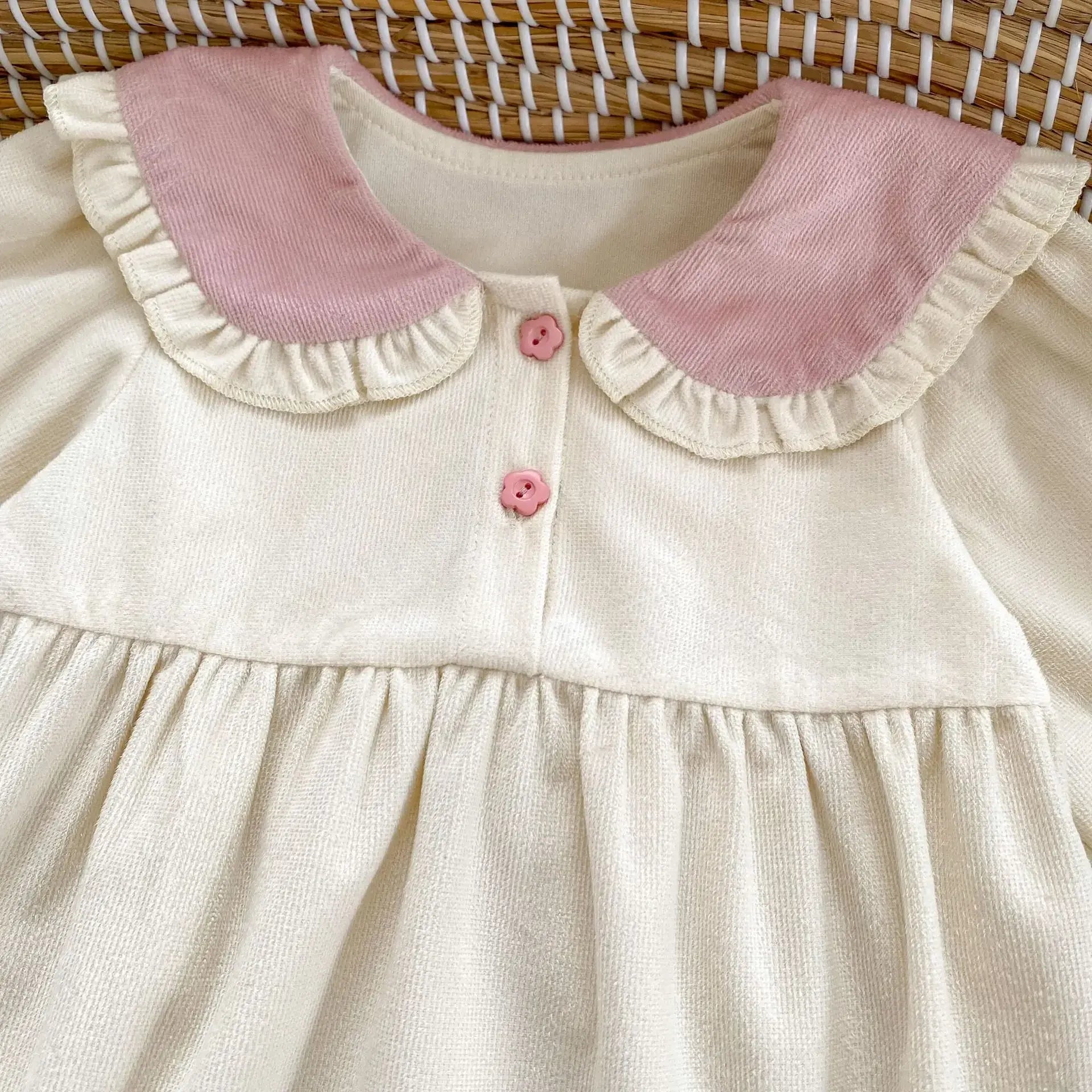 長袖ロンパース ベビーロンパース うさ耳カラーフリル長袖ボディスーツ【mh0007059】