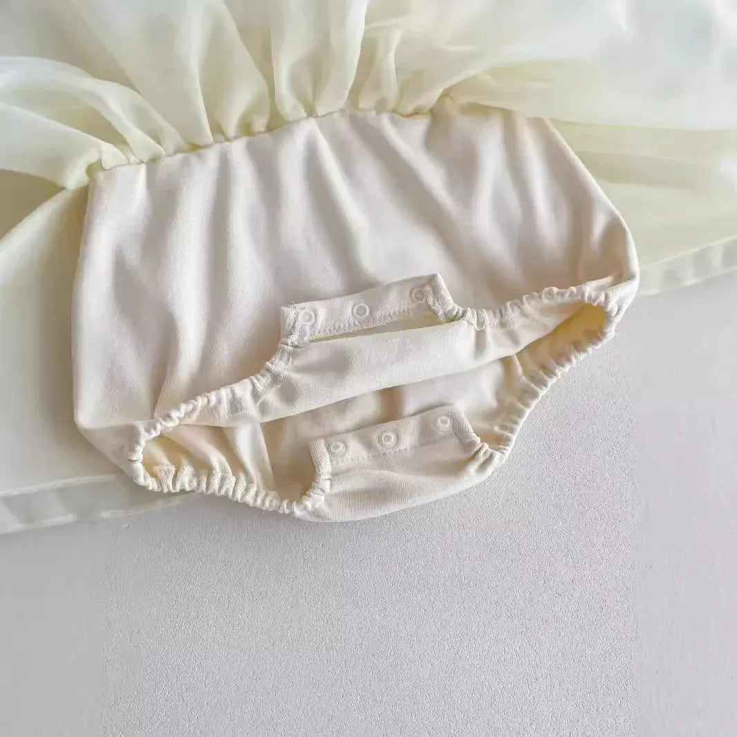 長袖ロンパース ベビーロンパース 丸襟チュールチュチュスカート長袖ドレスロンパース アプリコット【mh0007061】