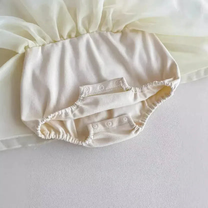 長袖ロンパース ベビーロンパース 丸襟チュールチュチュスカート長袖ドレスロンパース アプリコット【mh0007061】