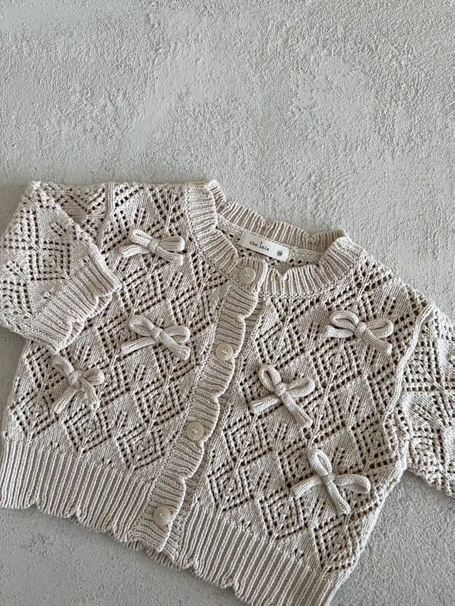 カーディガン・パーカー ベビーカーディガン レースニットリボン透け感ニットカーディガン【mh0007071】