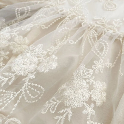 長袖ロンパース ベビーロンパース 総レースドレスワンピースボディスーツ ドレスロンパース アプリコット【mh0007152】