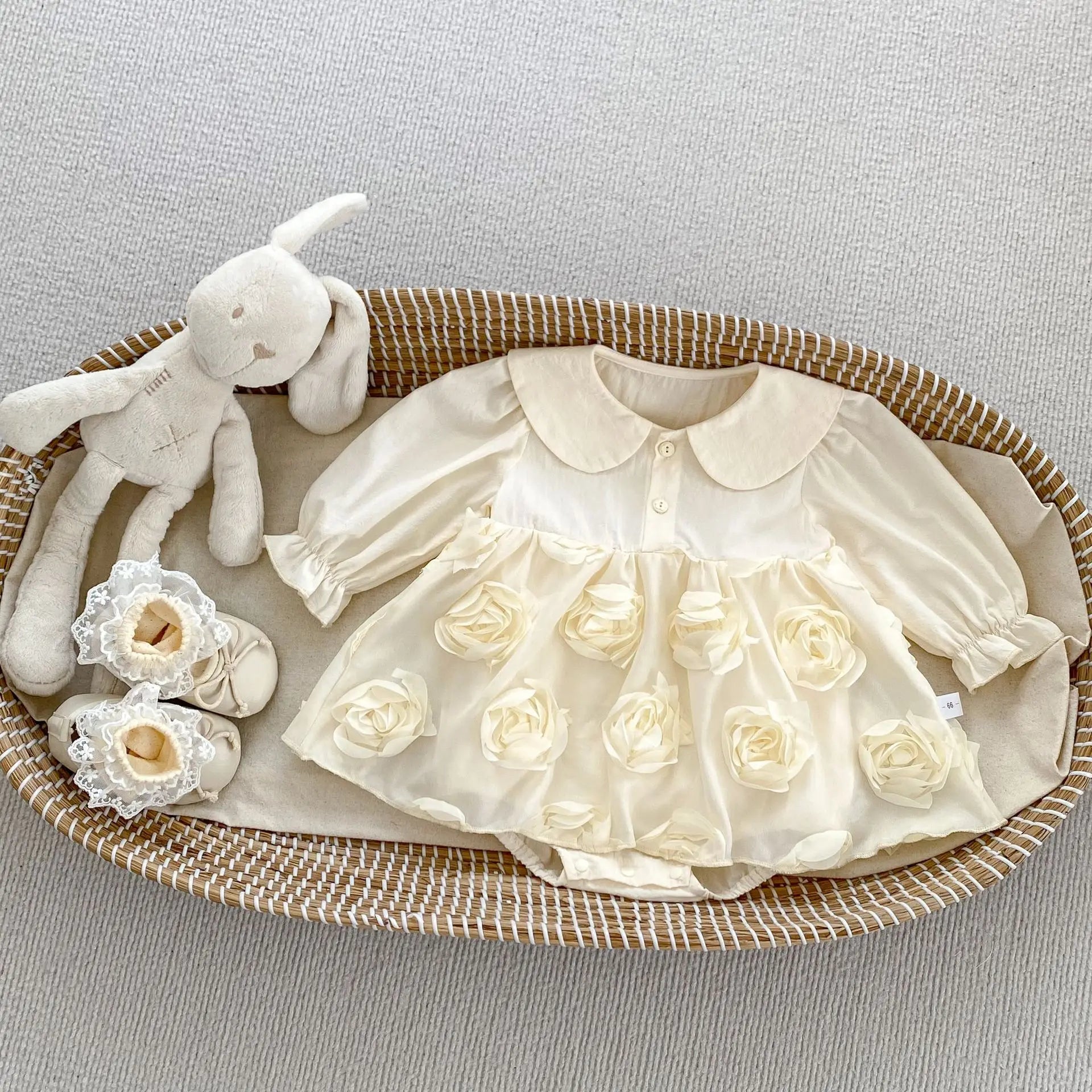 長袖ロンパース ベビーロンパース ローズフラワースカート長袖ボディスーツ ドレスロンパース【mh0007154】