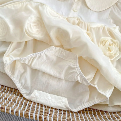 長袖ロンパース ベビーロンパース ローズフラワースカート長袖ボディスーツ ドレスロンパース【mh0007154】