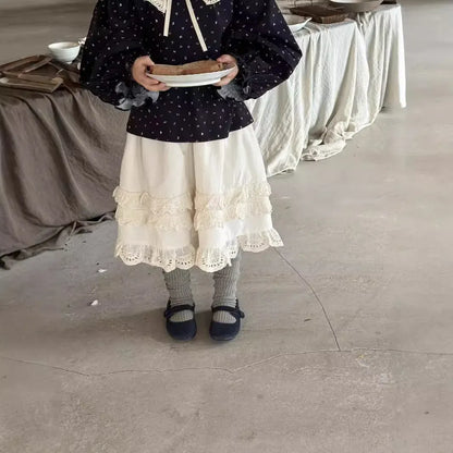 スカート キッズスカート レースフリルロングスカート ベージュ【mh0007160】