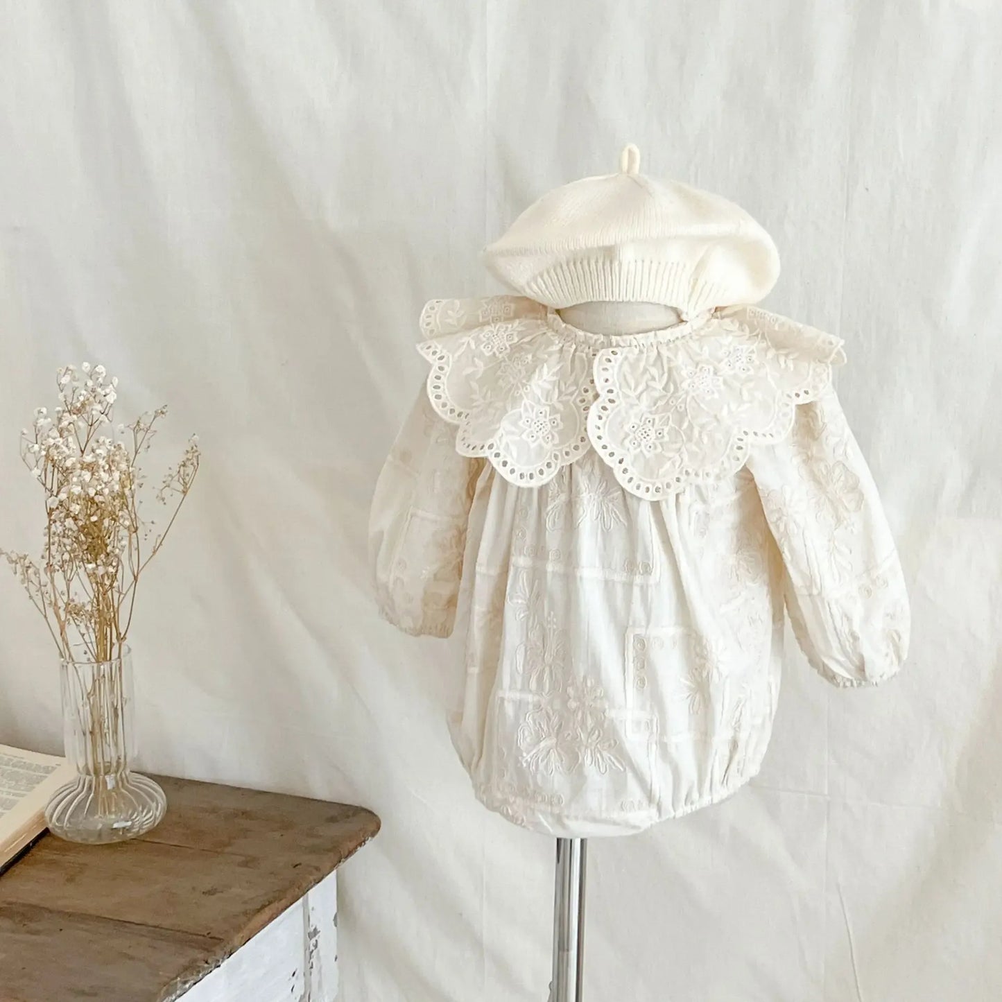 長袖ロンパース ベビーロンパース/キッズワンピース レース刺繍襟長袖ボディスーツ/ワンピース リンクコーデ 姉妹 お揃いコーデ【mh0007188】