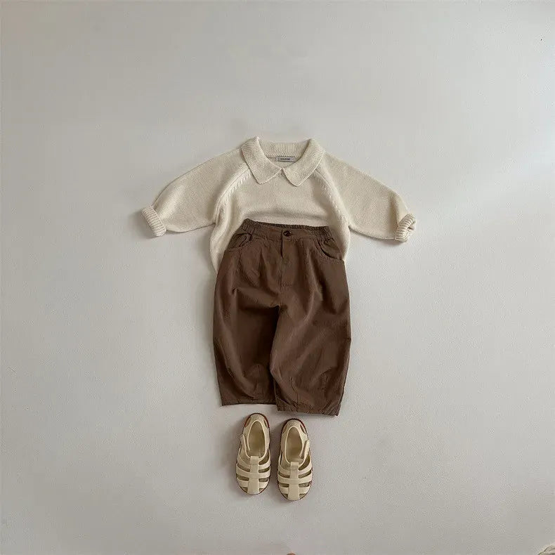 ロングパンツ・スウェットパンツ ベビーパンツ ルーズワイドシンプルベーシックロングパンツ ブラウン【mh0007215】