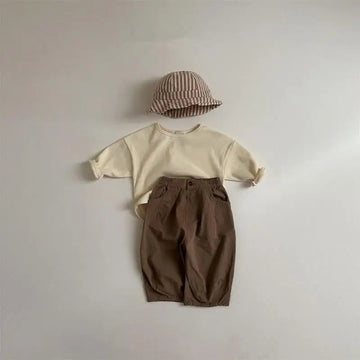 ロングパンツ・スウェットパンツ ベビーパンツ ルーズワイドシンプルベーシックロングパンツ ブラウン【mh0007215】