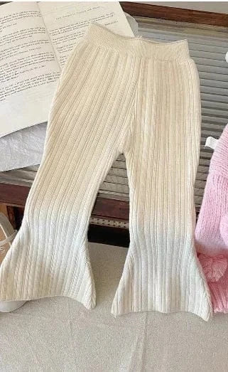 長袖セットアップ キッズトップス/パンツ ぽんぽんルーズニットセーター/ニットフレアパンツ【mh0007219】