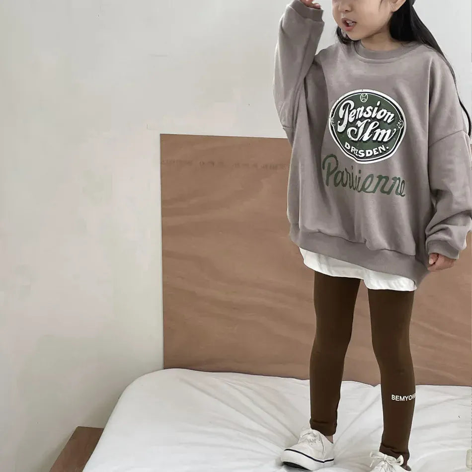 長袖セットアップ キッズトップス/パンツ ロゴプリント裏フリースビッグシルエット長袖スウェットシャツ/レターロゴプリントレギンスパンツ【mh0007252】