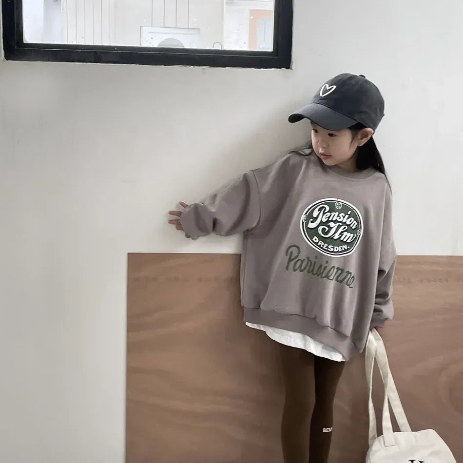 長袖セットアップ キッズトップス/パンツ ロゴプリント裏フリースビッグシルエット長袖スウェットシャツ/レターロゴプリントレギンスパンツ【mh0007252】