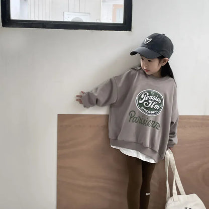 長袖セットアップ キッズトップス/パンツ ロゴプリント裏フリースビッグシルエット長袖スウェットシャツ/レターロゴプリントレギンスパンツ【mh0007252】