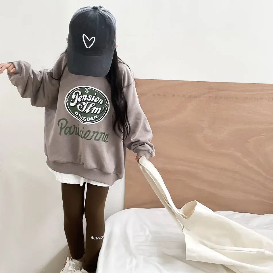 長袖セットアップ キッズトップス/パンツ ロゴプリント裏フリースビッグシルエット長袖スウェットシャツ/レターロゴプリントレギンスパンツ【mh0007252】