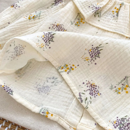 ロンパースセットアップ ベビートップス/ロンパース フラワープリントラッフル襟長袖ブラウス/フリルサスペンダーボディスーツ【mh0007328】