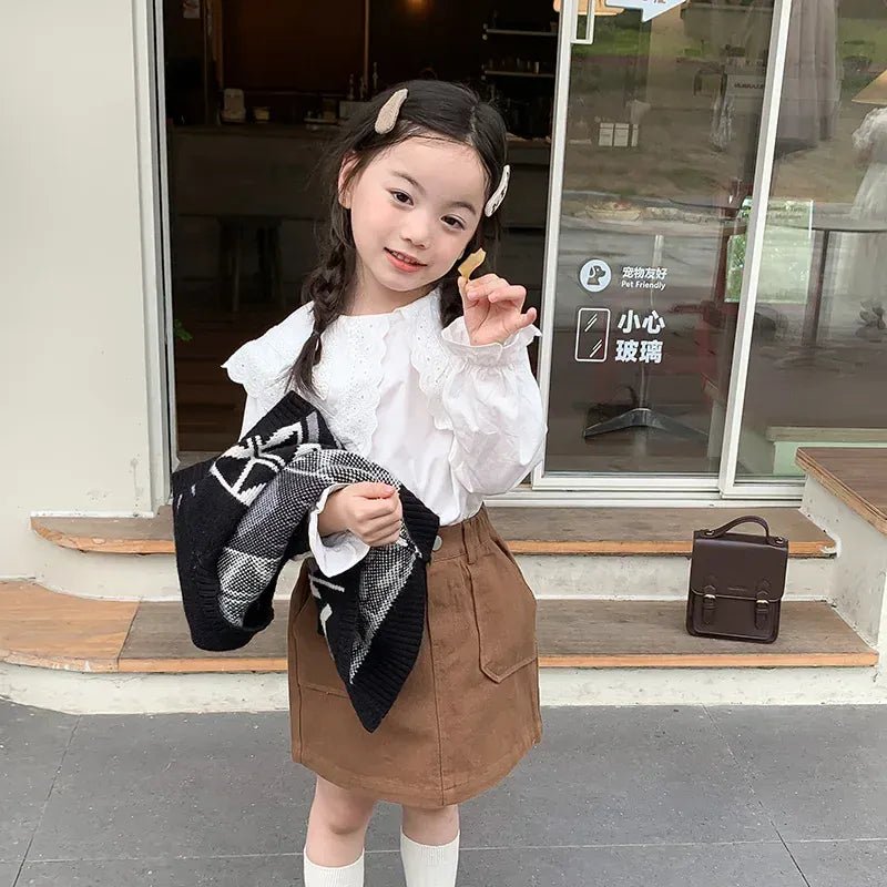 長袖シャツ・ブラウス キッズトップス ビッグフリル襟長袖ブラウス ホワイト【mh0007336】