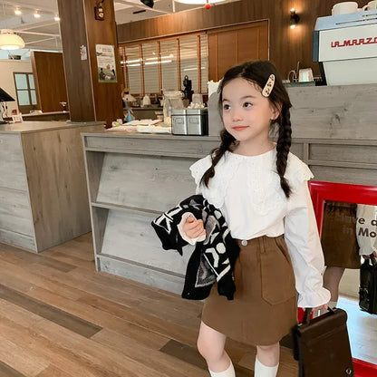 長袖シャツ・ブラウス キッズトップス ビッグフリル襟長袖ブラウス ホワイト【mh0007336】