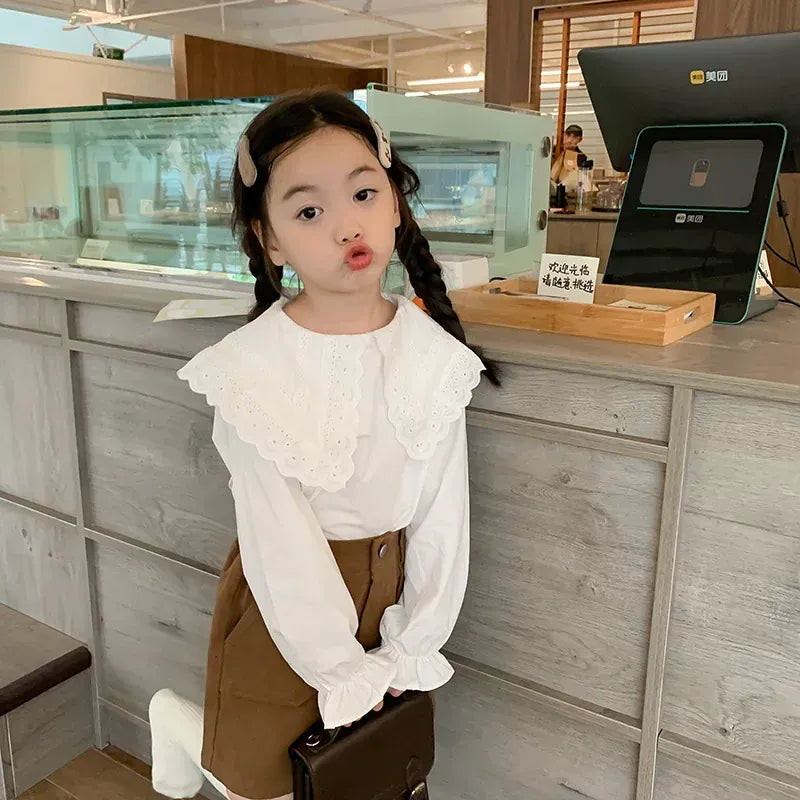 長袖シャツ・ブラウス キッズトップス ビッグフリル襟長袖ブラウス ホワイト【mh0007336】