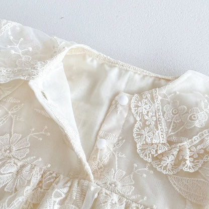 長袖ロンパース ベビーロンパース チュチュチュールレーススカートドッキング襟付き長袖ドレスボディスーツ【mh0007401】