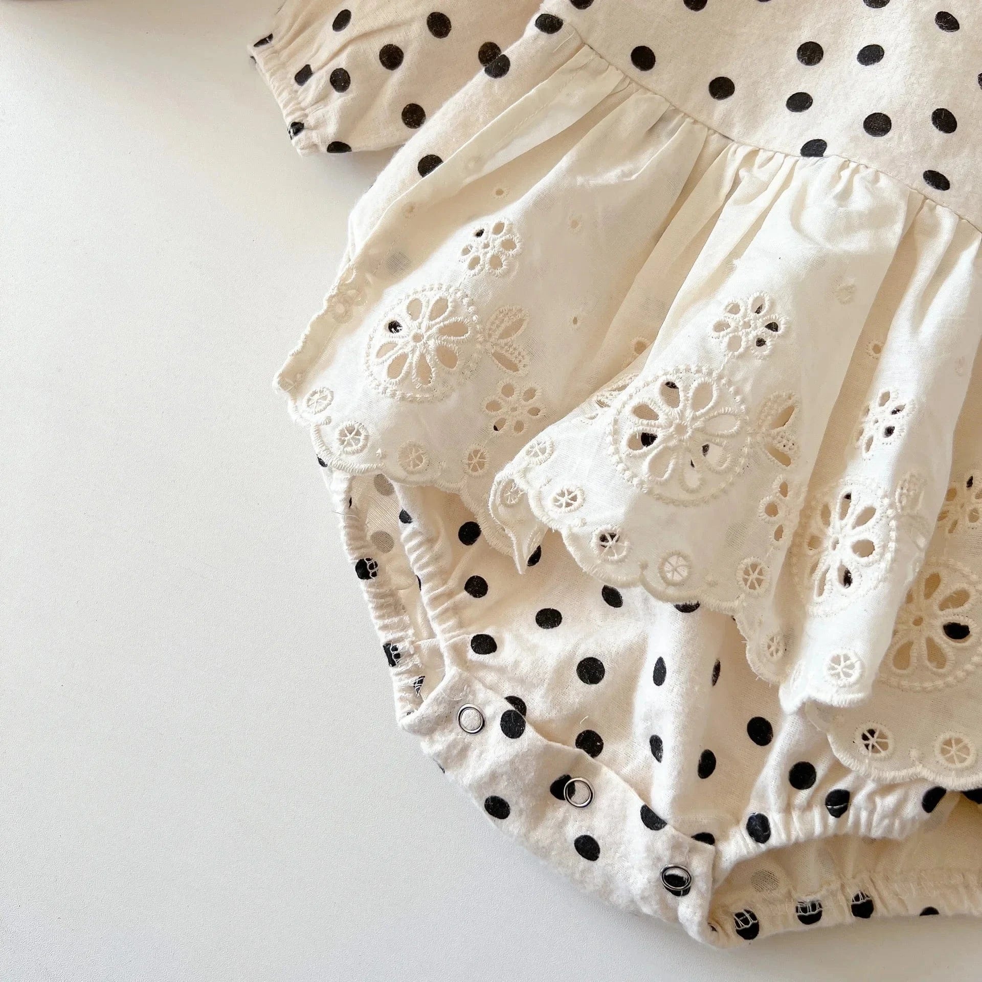 長袖ロンパース ベビーロンパース レーススカートドッキング水玉ドットプリント長袖ボディスーツ【mh0007412】