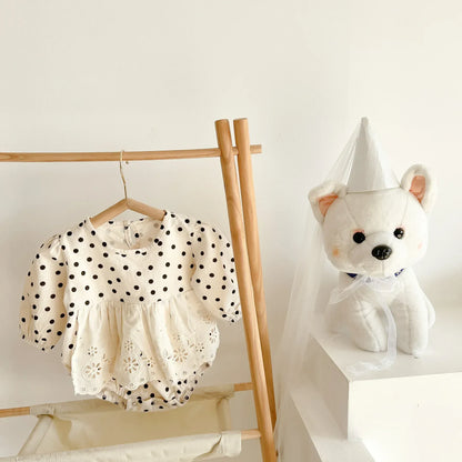 長袖ロンパース ベビーロンパース レーススカートドッキング水玉ドットプリント長袖ボディスーツ【mh0007412】