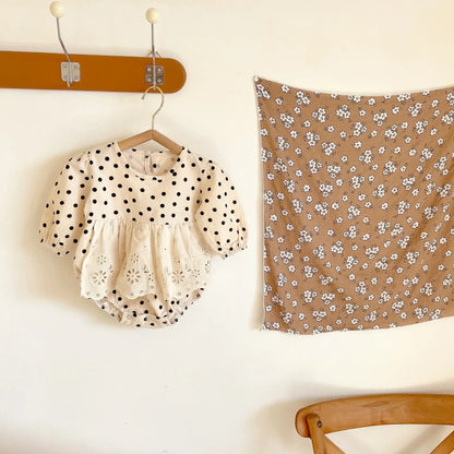 長袖ロンパース ベビーロンパース レーススカートドッキング水玉ドットプリント長袖ボディスーツ【mh0007412】