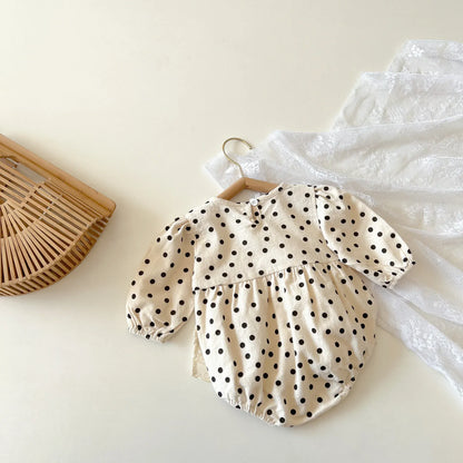 長袖ロンパース ベビーロンパース レーススカートドッキング水玉ドットプリント長袖ボディスーツ【mh0007412】