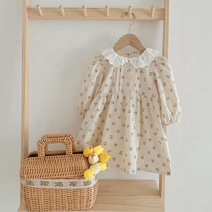 長袖ロンパース ベビーロンパース/キッズワンピース レースフリル襟ピンタックフラワープリント長袖ボディスーツ/ワンピース リンクコーデ 姉妹 お揃いコーデ【mh0007418】