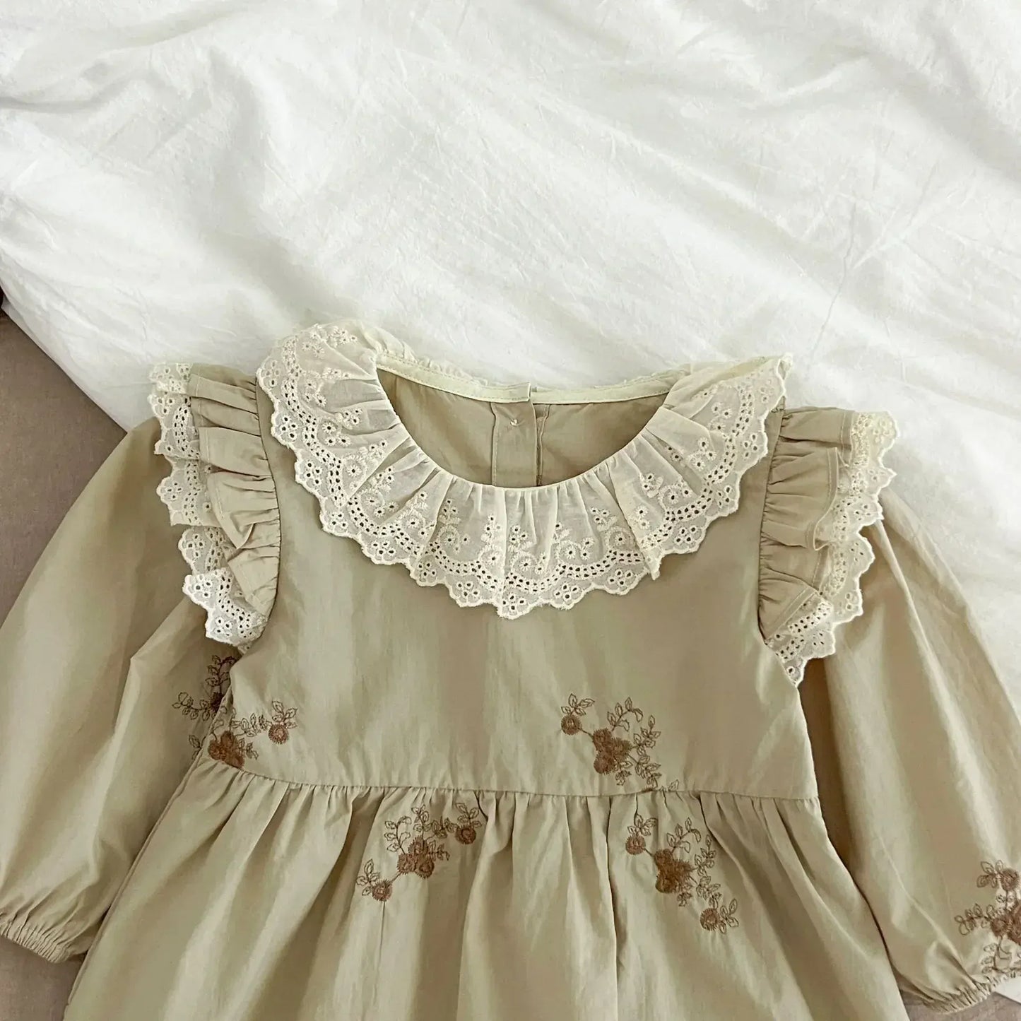 長袖ロンパース ベビーロンパース/キッズワンピース レースラッフル襟ショルダーフリルフラワープリント長袖ボディスーツ/ワンピース リンクコーデ 姉妹 お揃いコーデ【mh0007420】